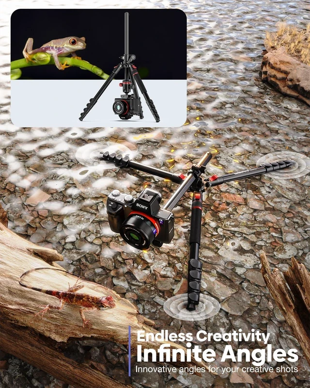 Alt view image 4 of 6 - CAMBOFOTO 68" Camera Tripod, Overhead Tripod Horizontal, Detachable Monopod | Tripod for Camera with Metal Ball Head & Spiked feet, Macro & Overhead Shooting, 1/4" Arca QR Plate, 33lb Load Capacity