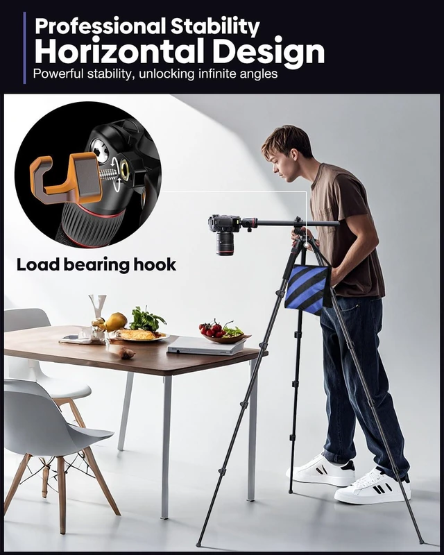 Alt view image 6 of 6 - CAMBOFOTO 68" Camera Tripod, Overhead Tripod Horizontal, Detachable Monopod | Tripod for Camera with Metal Ball Head & Spiked feet, Macro & Overhead Shooting, 1/4" Arca QR Plate, 33lb Load Capacity