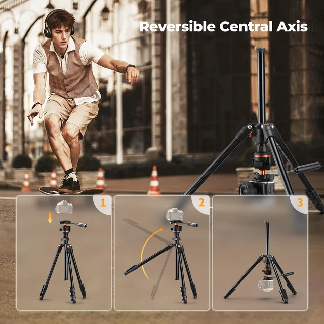 Alt view image 6 of 7 - K&F CONCEPT 71" Aluminum Compact Camera Tripod | Portable Travel Tripod for iPhone, 17.6lb Arca Swiss Ball Head for DSLR/Mirrorless, O234A3+BH-36