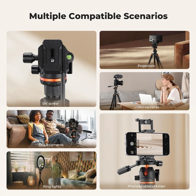 Alt view image 7 of 7 - K&F CONCEPT 71" Aluminum Compact Camera Tripod | Portable Travel Tripod for iPhone, 17.6lb Arca Swiss Ball Head for DSLR/Mirrorless, O234A3+BH-36