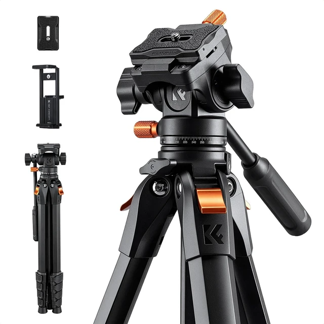 Main image of K&F CONCEPT 63" Camera Tripod with Fluid Head | Aluminum Travel Tripod, Smooth Pan/Tilt for DSLR/Mirrorless/Camcorder, Max Load 6.6lb, A305A1+FH-04