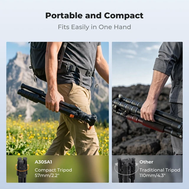 Alt view image 2 of 7 - K&F CONCEPT 63" Camera Tripod with Fluid Head | Aluminum Travel Tripod, Smooth Pan/Tilt for DSLR/Mirrorless/Camcorder, Max Load 6.6lb, A305A1+FH-04