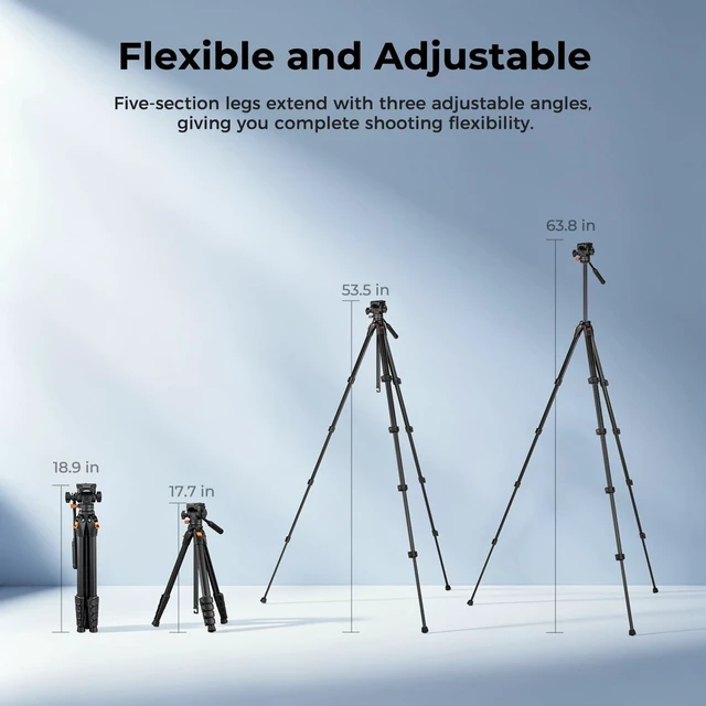 Alt view image 4 of 7 - K&F CONCEPT 63" Camera Tripod with Fluid Head | Aluminum Travel Tripod, Smooth Pan/Tilt for DSLR/Mirrorless/Camcorder, Max Load 6.6lb, A305A1+FH-04