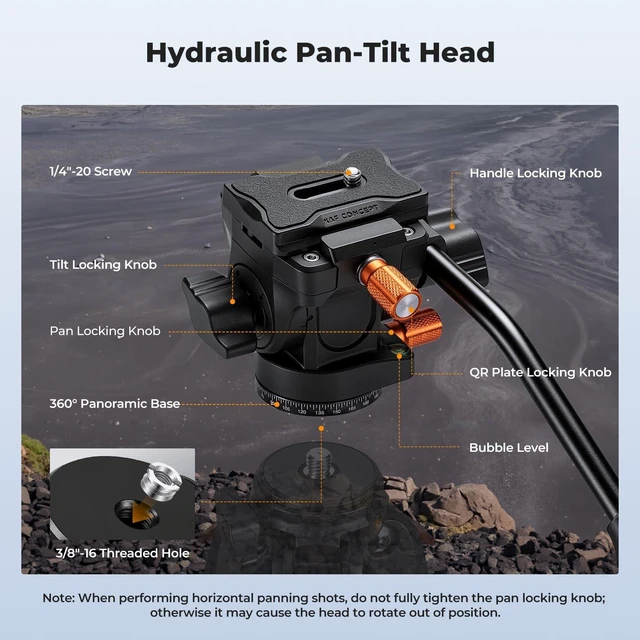 Alt view image 5 of 7 - K&F CONCEPT 63" Camera Tripod with Fluid Head | Aluminum Travel Tripod, Smooth Pan/Tilt for DSLR/Mirrorless/Camcorder, Max Load 6.6lb, A305A1+FH-04