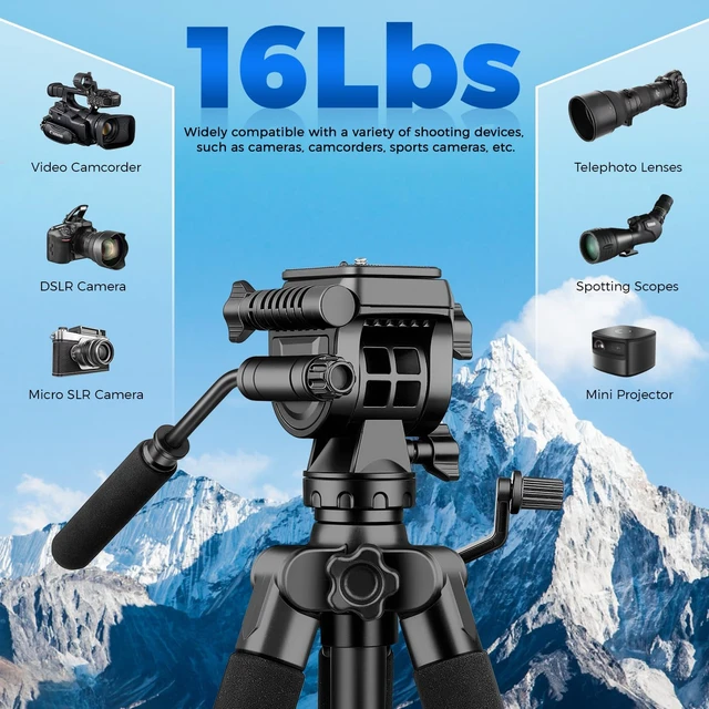 Alt view image 2 of 7 - VICTIV 75 Camera Tripod, Tripod for Video Camera with Carry Bag, Black | Heavy Duty Tripod for Camera and Phone with Phone Holder and Remote, Compatible with DSLR, Spotting Scopes, Camcorder, GoPro