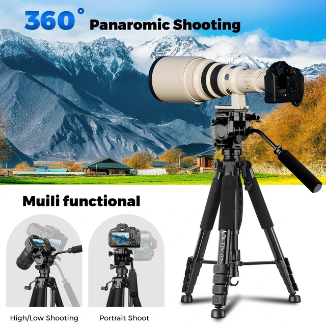 Alt view image 3 of 7 - VICTIV 75 Camera Tripod, Tripod for Video Camera with Carry Bag, Black | Heavy Duty Tripod for Camera and Phone with Phone Holder and Remote, Compatible with DSLR, Spotting Scopes, Camcorder, GoPro