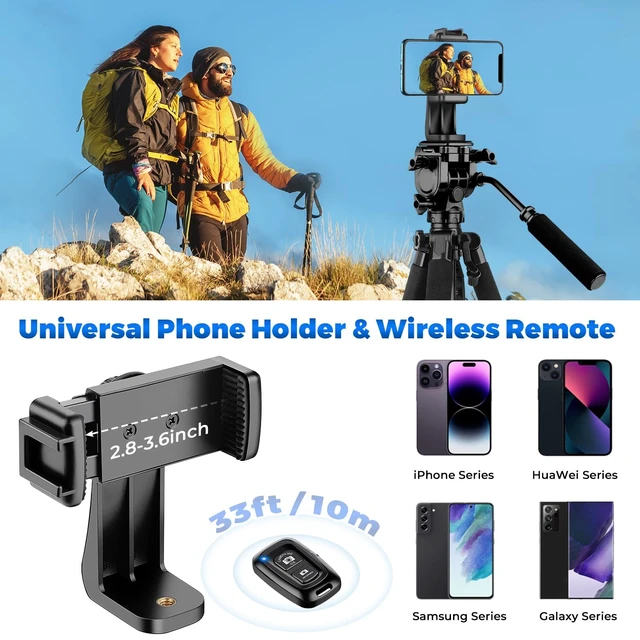 Alt view image 5 of 7 - VICTIV 75 Camera Tripod, Tripod for Video Camera with Carry Bag, Black | Heavy Duty Tripod for Camera and Phone with Phone Holder and Remote, Compatible with DSLR, Spotting Scopes, Camcorder, GoPro