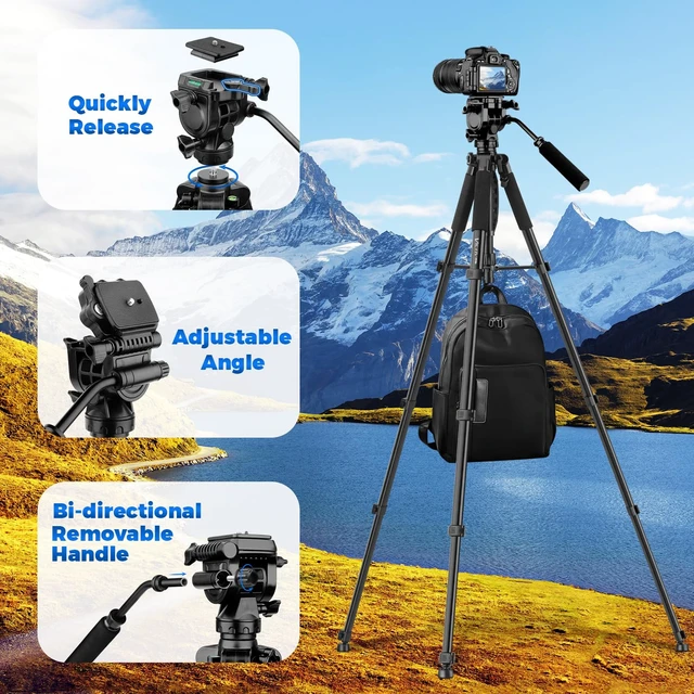 Alt view image 6 of 7 - VICTIV 75 Camera Tripod, Tripod for Video Camera with Carry Bag, Black | Heavy Duty Tripod for Camera and Phone with Phone Holder and Remote, Compatible with DSLR, Spotting Scopes, Camcorder, GoPro