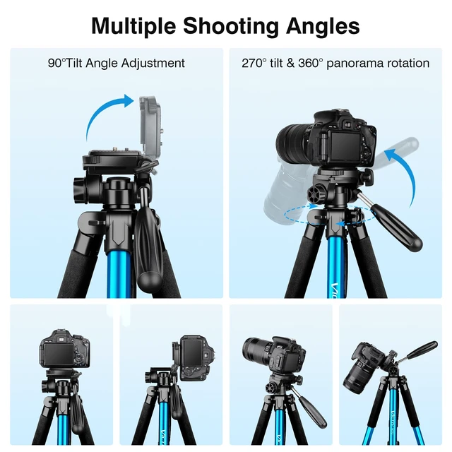 Alt view image 6 of 7 - Victiv 72 inch Camera Tripod, Tall Tripod for Camera Cell Phone, Heavy Duty Camera Tripod Stand, Professional Aluminum Monopod, Compatible with Canon Nikon Sony DSLR Cameras - Blue