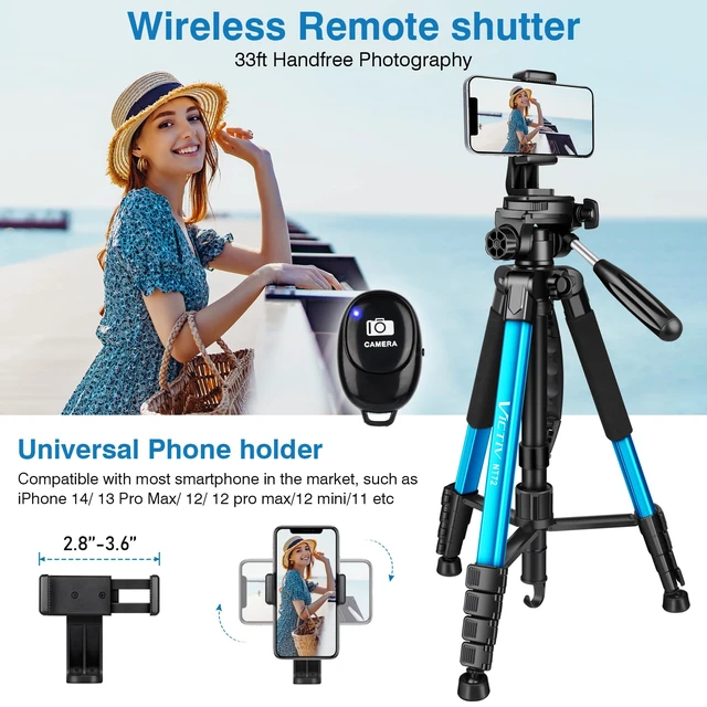 Alt view image 7 of 7 - Victiv 72 inch Camera Tripod, Tall Tripod for Camera Cell Phone, Heavy Duty Camera Tripod Stand, Professional Aluminum Monopod, Compatible with Canon Nikon Sony DSLR Cameras - Blue