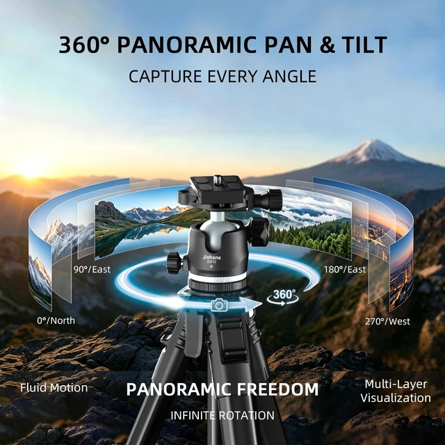 Alt view image 4 of 7 - Jishane 72" Travel Tripod for Camera and Phone, Lightweight Aluminum Tripod with Arca Ball Head, Phone Holder, Quick-Release Plate, Wireless Remote & Carry Bag for DSLR Smartphone Video Recording