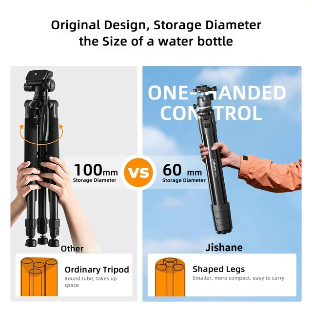 Alt view image 7 of 7 - Jishane 72" Travel Tripod for Camera and Phone, Lightweight Aluminum Tripod with Arca Ball Head, Phone Holder, Quick-Release Plate, Wireless Remote & Carry Bag for DSLR Smartphone Video Recording