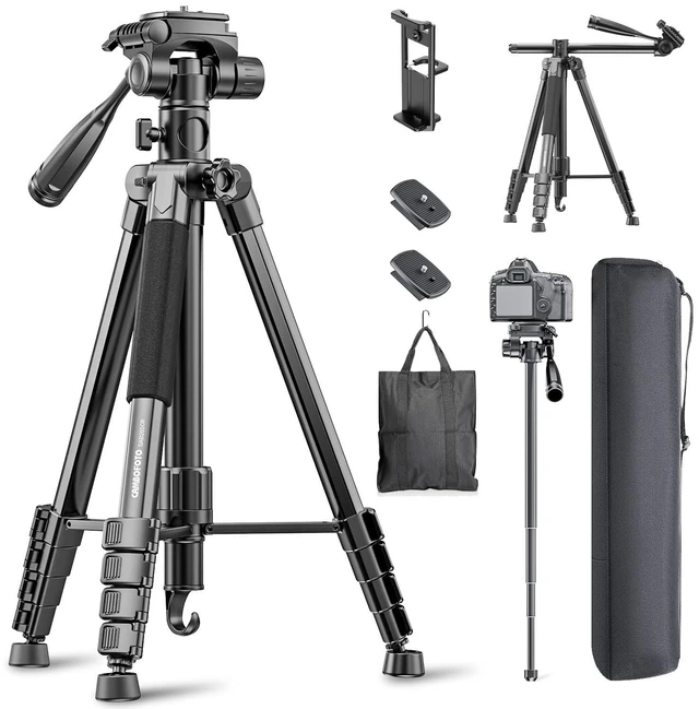 Main image of CAMBOFOTO 73" Camera Tripod and Monopod with Horizontal Central Axis | Aluminum Tripod with Sandbag/Phone Holder/Travel Bag, for DSLR/Camcorder/GoPro
