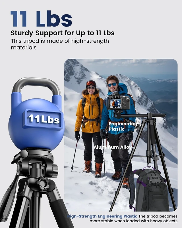 Alt view image 2 of 6 - CAMBOFOTO 73" Camera Tripod and Monopod with Horizontal Central Axis | Aluminum Tripod with Sandbag/Phone Holder/Travel Bag, for DSLR/Camcorder/GoPro
