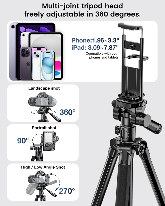 Alt view image 6 of 6 - CAMBOFOTO 73" Camera Tripod and Monopod with Horizontal Central Axis | Aluminum Tripod with Sandbag/Phone Holder/Travel Bag, for DSLR/Camcorder/GoPro