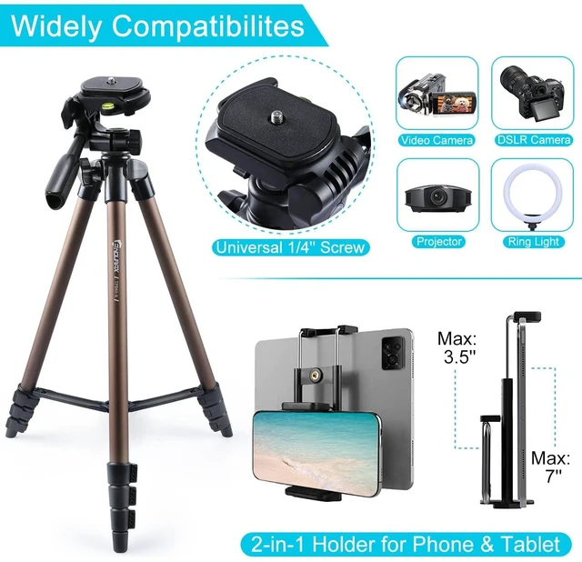 Alt view image 2 of 7 - Endurax 60'' Tripod for Camera Canon Nikon DSLR, Camera Phone Tripod with Universal Holder, Carry Bag, Max. Load 6.6 lbs