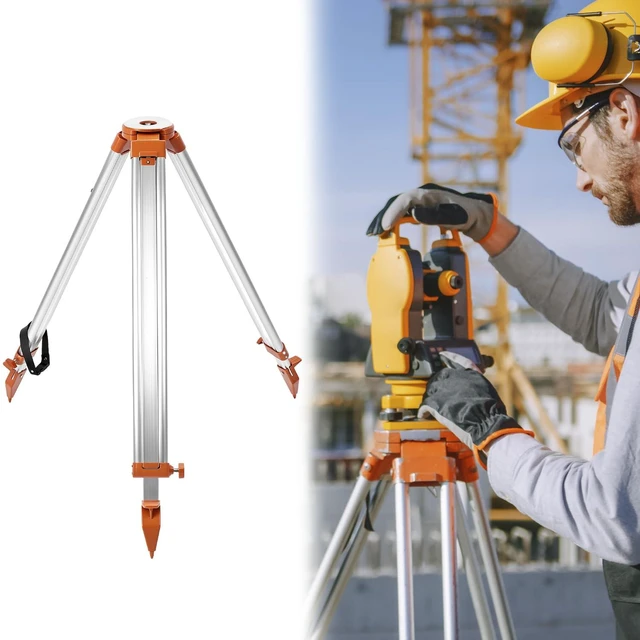 Alt view image 4 of 7 - QWORK Universal Survey Tripod - Aluminum Heavy Duty Contractor Tripod with Quick Clamp,Transit Leveling Equipment, 5/8" x 11" Thread (Orange)