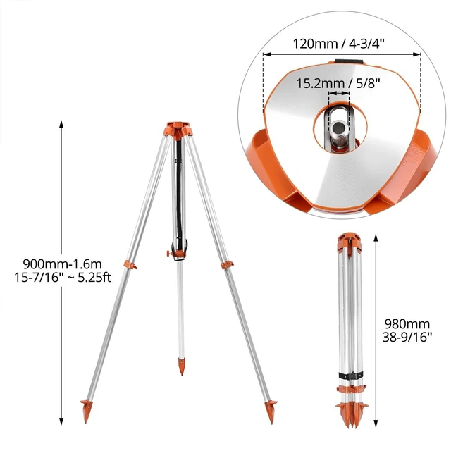 Alt view image 6 of 7 - QWORK Universal Survey Tripod - Aluminum Heavy Duty Contractor Tripod with Quick Clamp,Transit Leveling Equipment, 5/8" x 11" Thread (Orange)