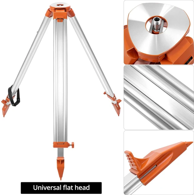 Alt view image 3 of 7 - QWORK Universal Survey Tripod - Aluminum Heavy Duty Contractor Tripod with Quick Clamp,Transit Leveling Equipment, 5/8" x 11" Thread (Orange)