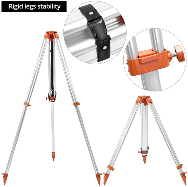 Alt view image 2 of 7 - QWORK Universal Survey Tripod - Aluminum Heavy Duty Contractor Tripod with Quick Clamp,Transit Leveling Equipment, 5/8" x 11" Thread (Orange)