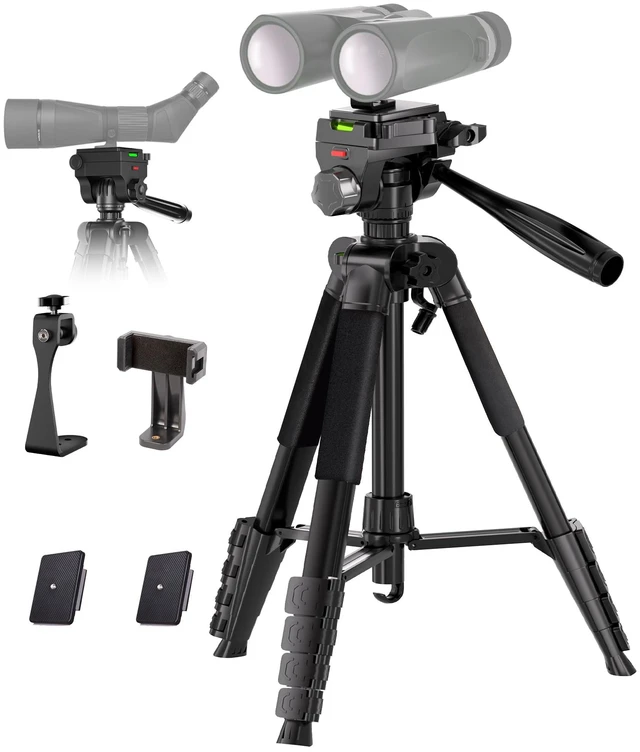 Main image of Binocular Tripod, 72 Spotting Scope Tripod Stand with Binocular Adapter and 2 QR Plates, Travel Camera Stand with Phone Holder/Carry Bag, Compatible with Binoculars/Spotting Scope/Camera/Phone