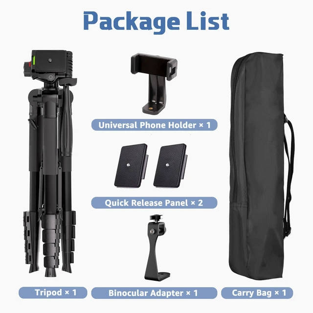 Alt view image 7 of 7 - Binocular Tripod, 72 Spotting Scope Tripod Stand with Binocular Adapter and 2 QR Plates, Travel Camera Stand with Phone Holder/Carry Bag, Compatible with Binoculars/Spotting Scope/Camera/Phone