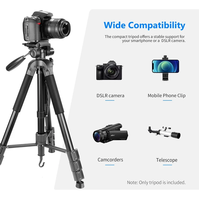 Alt view image 6 of 7 - NEEWER Portable Aluminum Alloy Camera 2 in 1 Tripod Monopod Max. 70"/177cm with 3 Way Swivel Pan Head and Carrying Bag for DSLR, DV Video Camcorder (SAB264, Black)