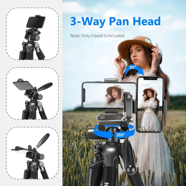 Alt view image 7 of 7 - NEEWER Portable Aluminum Alloy Camera 2 in 1 Tripod Monopod Max. 70"/177cm with 3 Way Swivel Pan Head and Carrying Bag for DSLR, DV Video Camcorder (SAB264, Black)