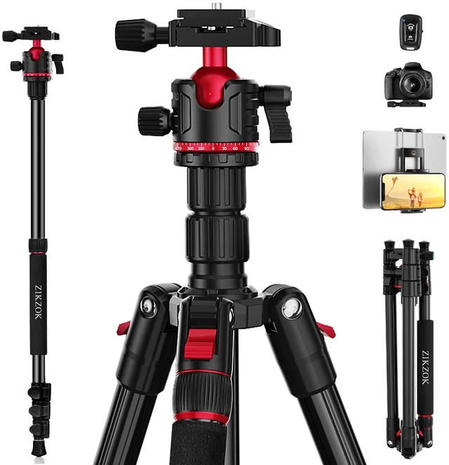 Main image of Camera Tripod, Lightweight Travel Outdoor DSLR Tripods Aluminum Tripod/Monopod, 360°Ball Head Detachable, Tripod for iPhone, ipad, DSLR,Tablet with Carry Bag
