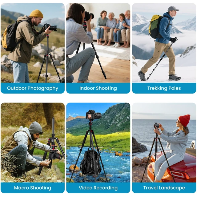 Alt view image 2 of 7 - Camera Tripod, Lightweight Travel Outdoor DSLR Tripods Aluminum Tripod/Monopod, 360°Ball Head Detachable, Tripod for iPhone, ipad, DSLR,Tablet with Carry Bag