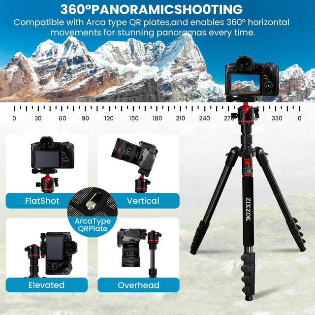Alt view image 3 of 7 - Camera Tripod, Lightweight Travel Outdoor DSLR Tripods Aluminum Tripod/Monopod, 360°Ball Head Detachable, Tripod for iPhone, ipad, DSLR,Tablet with Carry Bag