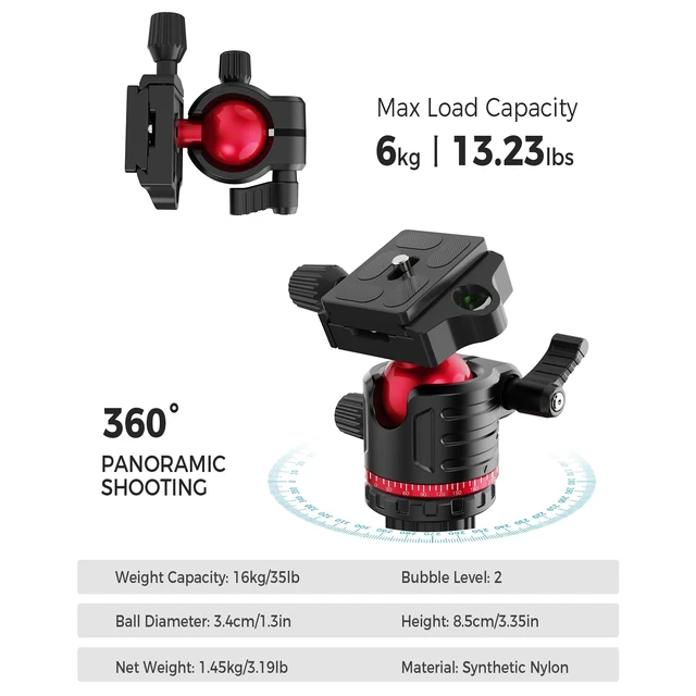 Alt view image 6 of 7 - Camera Tripod, Lightweight Travel Outdoor DSLR Tripods Aluminum Tripod/Monopod, 360°Ball Head Detachable, Tripod for iPhone, ipad, DSLR,Tablet with Carry Bag