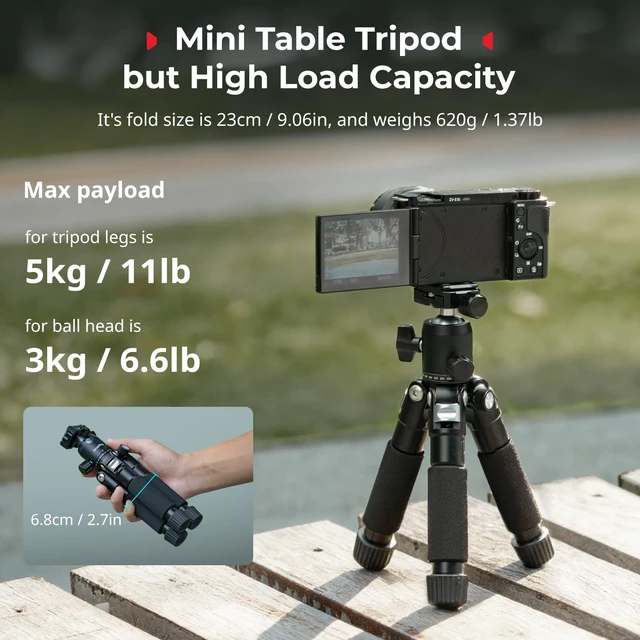 Alt view image 2 of 7 - SmallRig 21"/ 54cm Desktop Aluminum Compact Tripod with Ball Head VT-20Pro | Ball Head Max. Playload 3kg/ 6.6lb, 9"/ 23cm Storage Size, Adjustable Height 9" - 21", Quick Release Plate for Acra