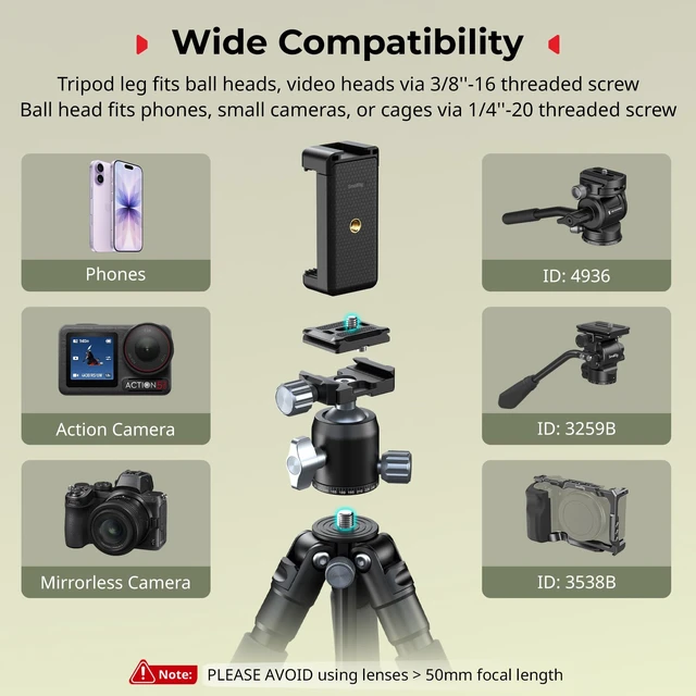 Alt view image 3 of 7 - SmallRig 21"/ 54cm Desktop Aluminum Compact Tripod with Ball Head VT-20Pro | Ball Head Max. Playload 3kg/ 6.6lb, 9"/ 23cm Storage Size, Adjustable Height 9" - 21", Quick Release Plate for Acra