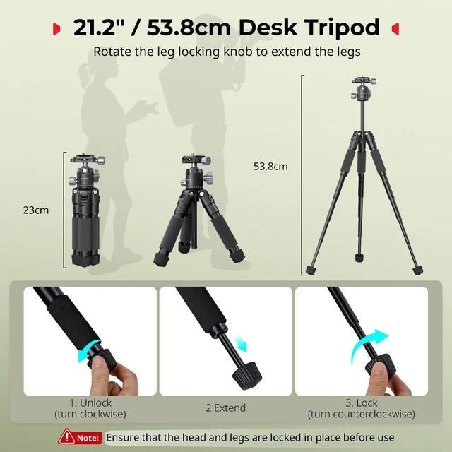 Alt view image 4 of 7 - SmallRig 21"/ 54cm Desktop Aluminum Compact Tripod with Ball Head VT-20Pro | Ball Head Max. Playload 3kg/ 6.6lb, 9"/ 23cm Storage Size, Adjustable Height 9" - 21", Quick Release Plate for Acra