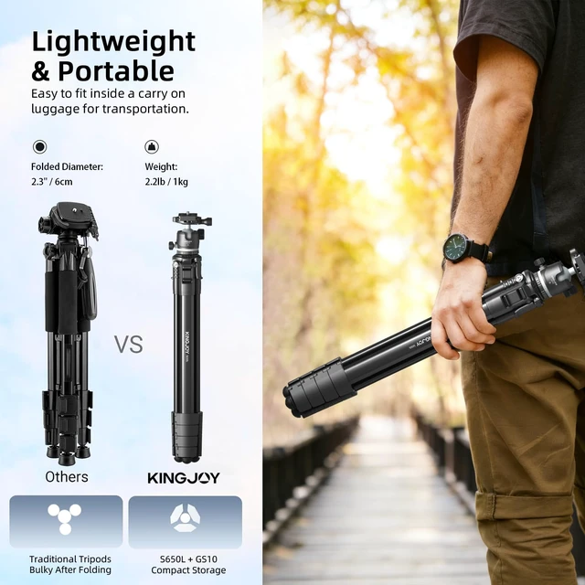 Alt view image 2 of 7 - KINGJOY 72'' Camera Tripod Compact for Travel with 360° Ball Head | Compatible with Canon Nikon DSLR Camera, Cellphone Clip and Remote Control for Shooting and Video Recording