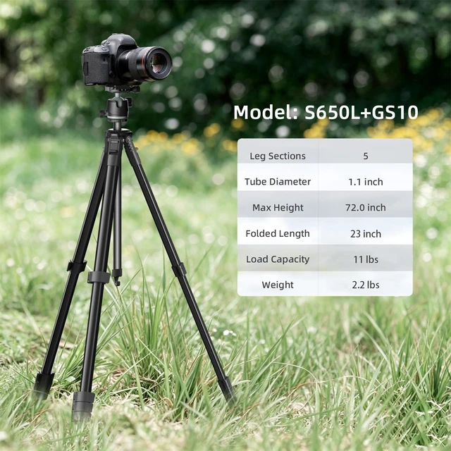 Alt view image 6 of 7 - KINGJOY 72'' Camera Tripod Compact for Travel with 360° Ball Head | Compatible with Canon Nikon DSLR Camera, Cellphone Clip and Remote Control for Shooting and Video Recording