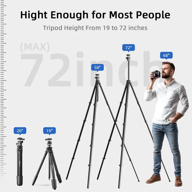 Alt view image 7 of 7 - KINGJOY 72'' Camera Tripod Compact for Travel with 360° Ball Head | Compatible with Canon Nikon DSLR Camera, Cellphone Clip and Remote Control for Shooting and Video Recording
