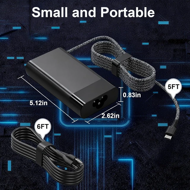 Alt view image 2 of 6 - USB-C Laptop Charger 100W Compatible with HP EliteBook 800/1040/G1i/G1a X360 Series, Pavilion Plus14 14-ew,1010nr16 16-ab0000, ZBookFirefly/14/16G11,TPN-LA31,ProBook440/450G10,OmniBook7 16-ay0087nr