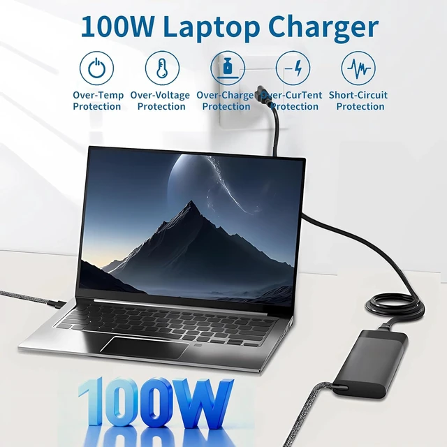 Alt view image 4 of 6 - USB-C Laptop Charger 100W Compatible with HP EliteBook 800/1040/G1i/G1a X360 Series, Pavilion Plus14 14-ew,1010nr16 16-ab0000, ZBookFirefly/14/16G11,TPN-LA31,ProBook440/450G10,OmniBook7 16-ay0087nr