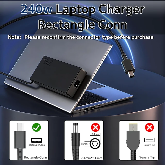 Alt view image 2 of 7 - 240W Laptop Charger Compatible with ASUS AC Adapter ROG Zephyrus G16 G14 | GA605 GU605 GA403 Flow Z13 GZ302 TUF A14 A16 A18 Gaming V16 V3607 ProArt P16 PX13 20V 12A Power Supply Cord | Rectangle Conn