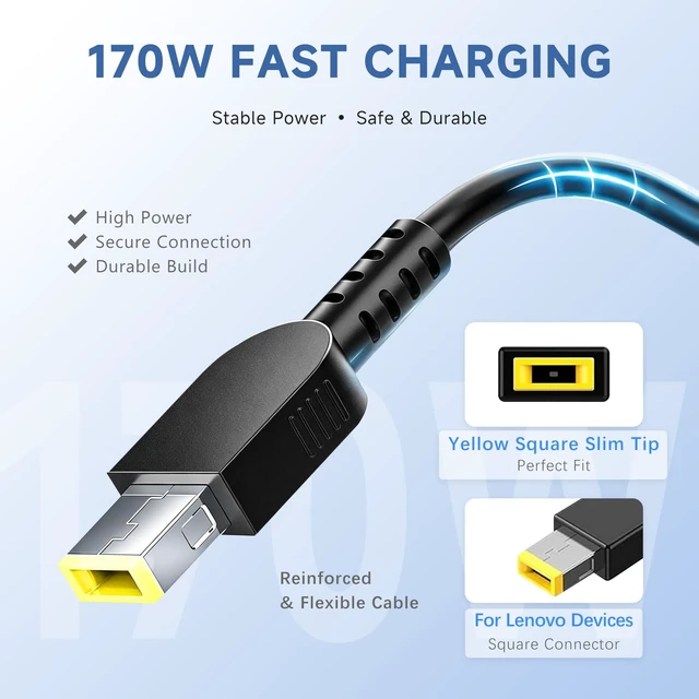 Alt view image 2 of 7 - amguog 170W Laptop Charger Compatible with Lenovo Legion Slim 5 5i | 20V 8.5A AC Adapter For Yoga Pro 9i ThinkPad P1 P16 P16v IdeaPad Pro 5 LOQ ADL170SCC3A 4X20S56697 ADL170SDC3A ADL170SLC3A
