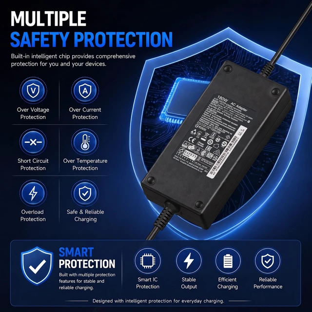 Alt view image 4 of 7 - 180W AC Power Adapter Compatible with MSI Gaming Laptop Thin GF63 GF65 GF75, Katana GF66 GF76, Stealth GS63 GS65, 19.5V/9.23A