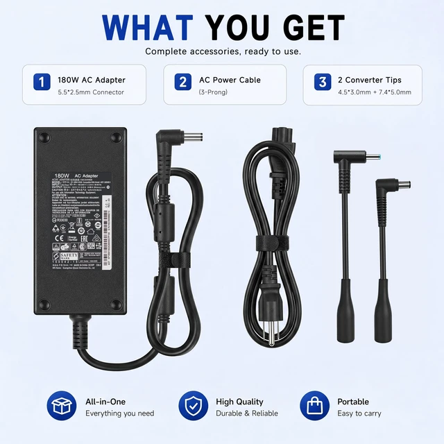 Alt view image 7 of 7 - 180W AC Power Adapter Compatible with MSI Gaming Laptop Thin GF63 GF65 GF75, Katana GF66 GF76, Stealth GS63 GS65, 19.5V/9.23A