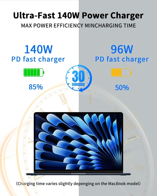 Alt view image 2 of 7 - Mac Book Pro Charger, 140W USB C Power Adapter, 10FT USB C to USB-C Cable | Nylon Braided Cable, Fast Charger for MacBook Pro 16" 14", MacBook Air 15" 13" (2018-2026)