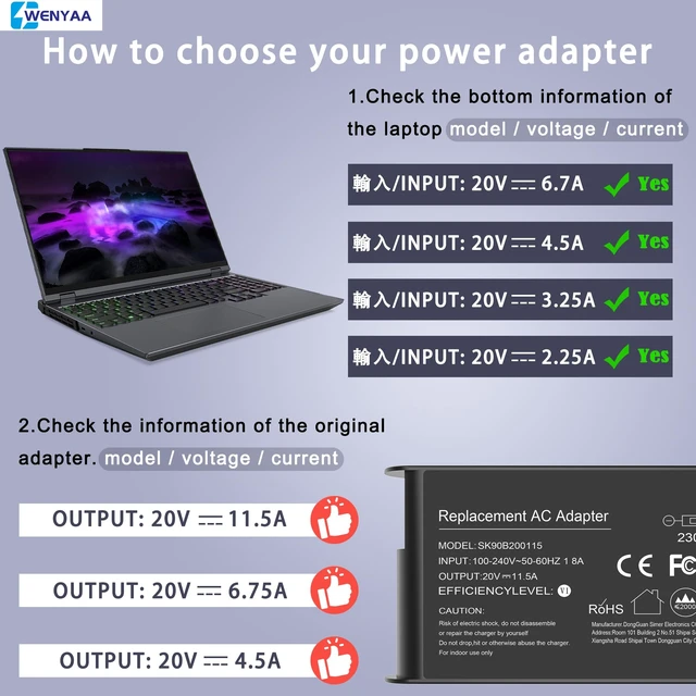 Alt view image 4 of 7 - 230W Laptop Charger Adapter Compatible with Lenovo Legion ThinkPad IdeaPad | for Legion 5/5i/5 Pro/7/7i/Slim/C7/S7, Y540, Y545, Y7000, Y7000P, Y9000K, Y920