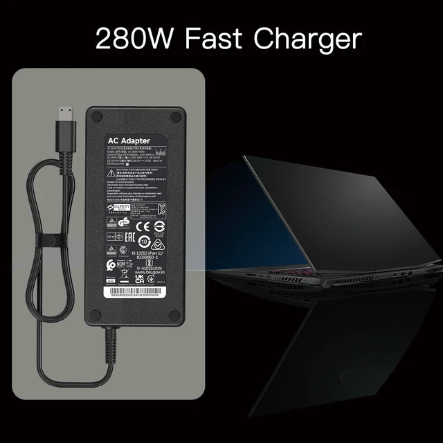 Alt view image 4 of 7 - LIFKAHY 280W USB Tip Charger Compatible with MSI Raider GE66 GE68 GE76 GE78HX GE69HX, Stealth GS77, Vector GP66 GP76 Leopard, Creator Z16 Z17, A18-280P1A ADP-280EB D Laptop Power Supply Cord