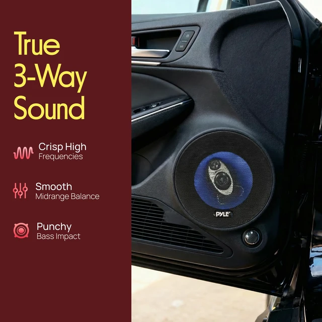 Alt view image 5 of 7 - Pyle 6.5" Three-Way Sound Speaker System - 180 W RMS/360W Power Handling w/ 4 Ohm Impedance and 3/4'' Piezo Tweeter for Car Component Stereo, Round Shaped Pro Full Range Triaxial Loud Audio