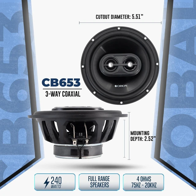Alt view image 3 of 6 - ORION Cobalt CB653 6.5" 3-Way Coaxial Car Speakers, 240W Pair | 3-Way Full Range Audio, Polypropylene Cone, Butyl Rubber Surround, Enhanced Bass