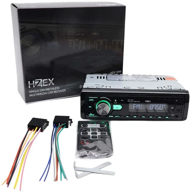 Main image of HZEX Car Stereo with Bluetooth and Subwoofer Outputs, Single Din Car Radio, Digital Media Audio Receiver Head-Unit, Fast Charging USB Ports and AM-FM Tuner, 1-Din Multimedia Player Estereo